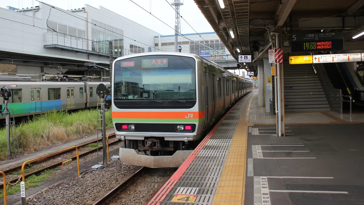 Hachiko Line 209 series 3500 train departing Haijima Station