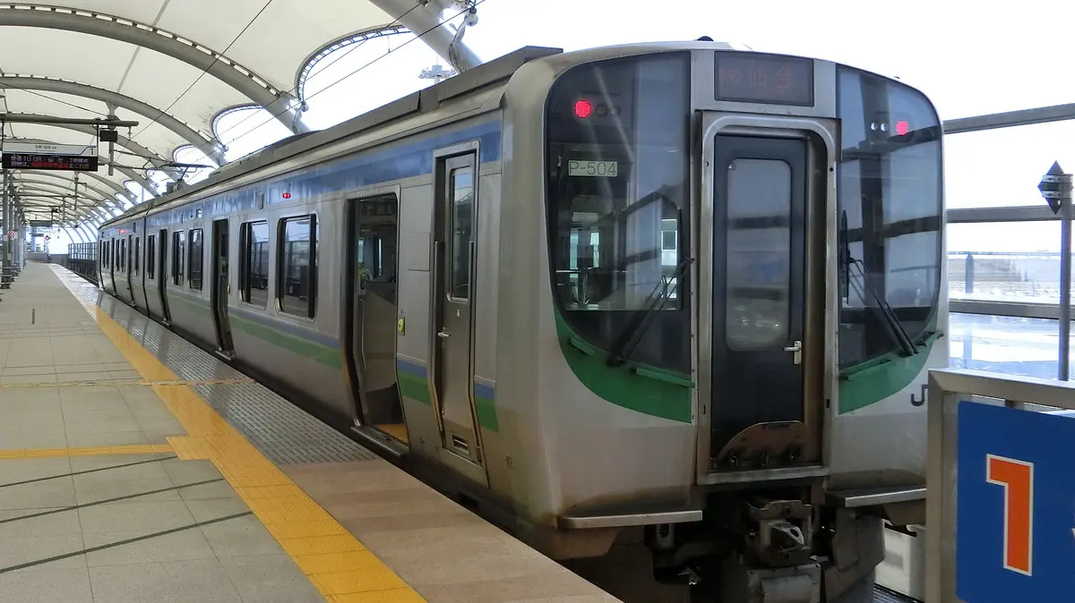 Sendai Airport Line E721 series train parked at Sendai Airport Station