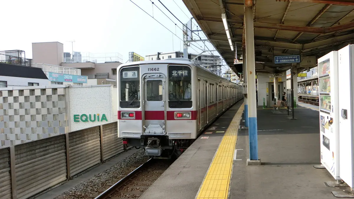 Tobu Skytree Line 10000 Series train departing Hikifune Station